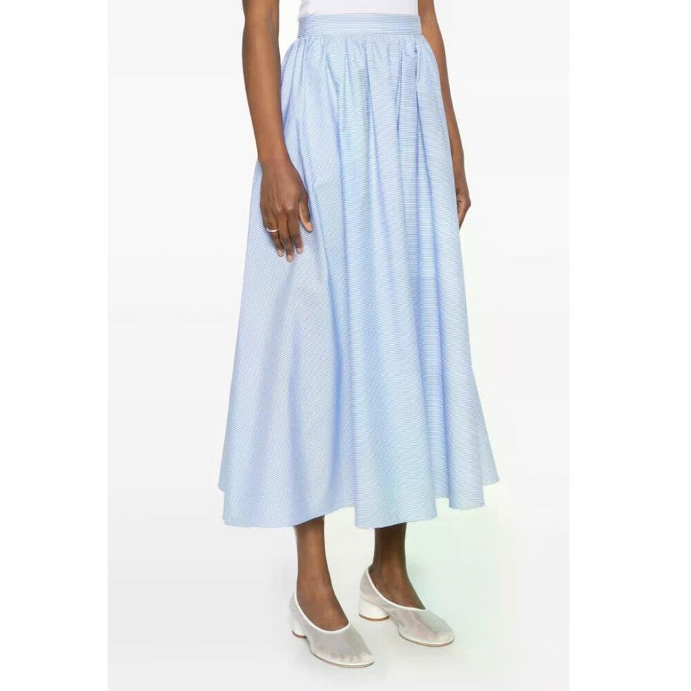 Manuel Ritz Striped Cotton Midi Skirt Blue White Size 42 EUC Preppy